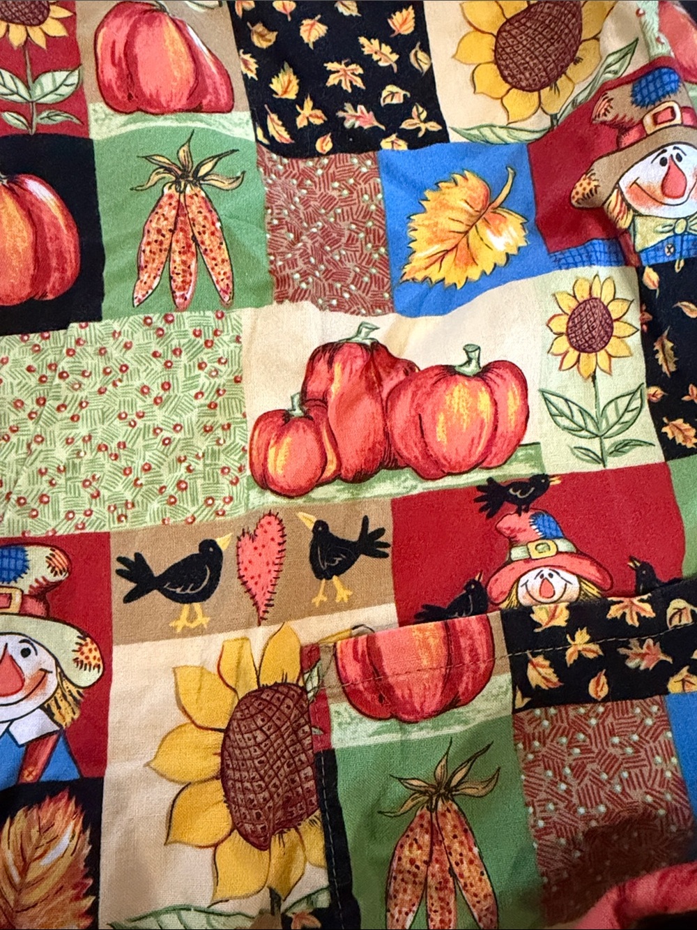 Autumn Patchwork Pumpkin Sunflower Print Scrub Top Size Small - Picture 6 of 6